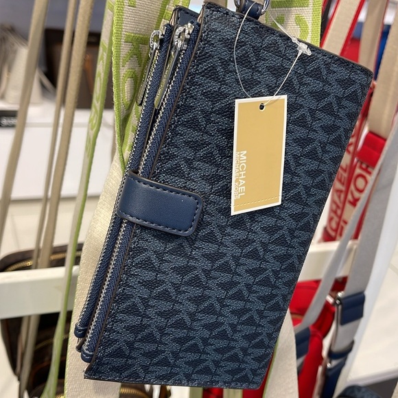 Michael Kors Jet Set Travel Large Double-Zip Wristlet-Wallet-PhoneHolder Admiral - Picture 6 of 16